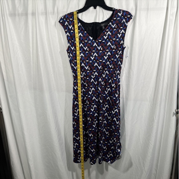 NEW $295‎ WEEKEND MAX MARA [ XS ] Thomas Geometric Tie Flare Dress In Blue - Picture 5 of 15